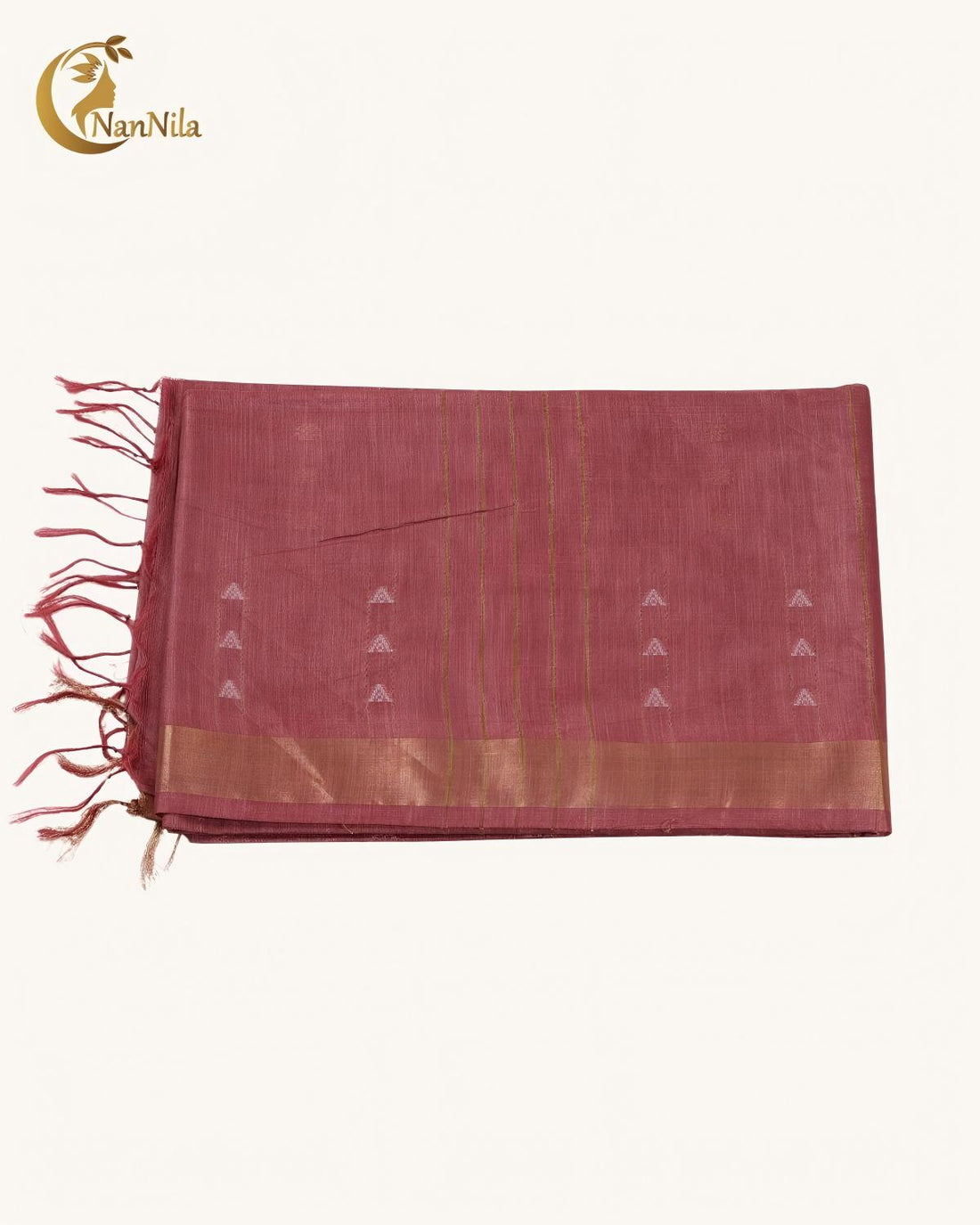 Dusty Rose Cotton Saree with Gold Zari Border & Motifs