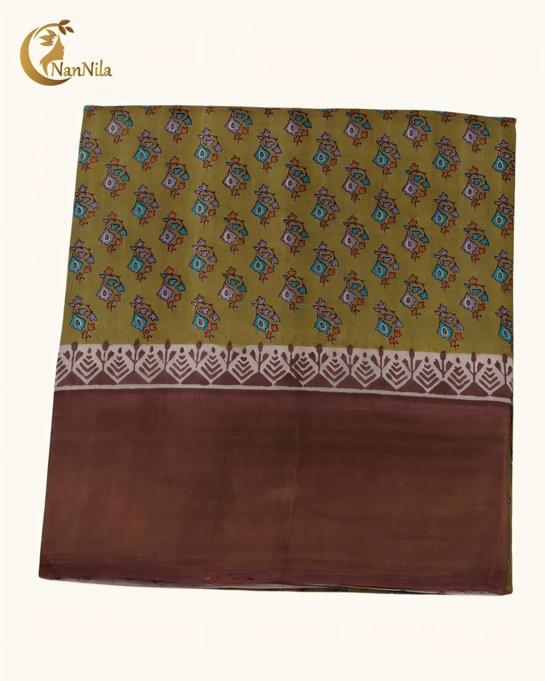 Olive Green Tussar Silk Saree with Floral Buti Print
