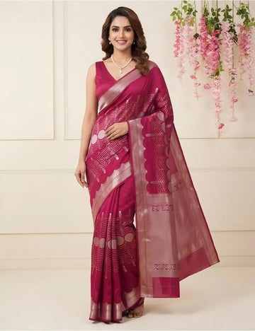 Pink Viscose Crepe Silk Saree with Silver Zari Lattice