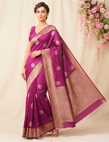 Wine Purple Viscose Crepe Silk Saree with Zari Buttis