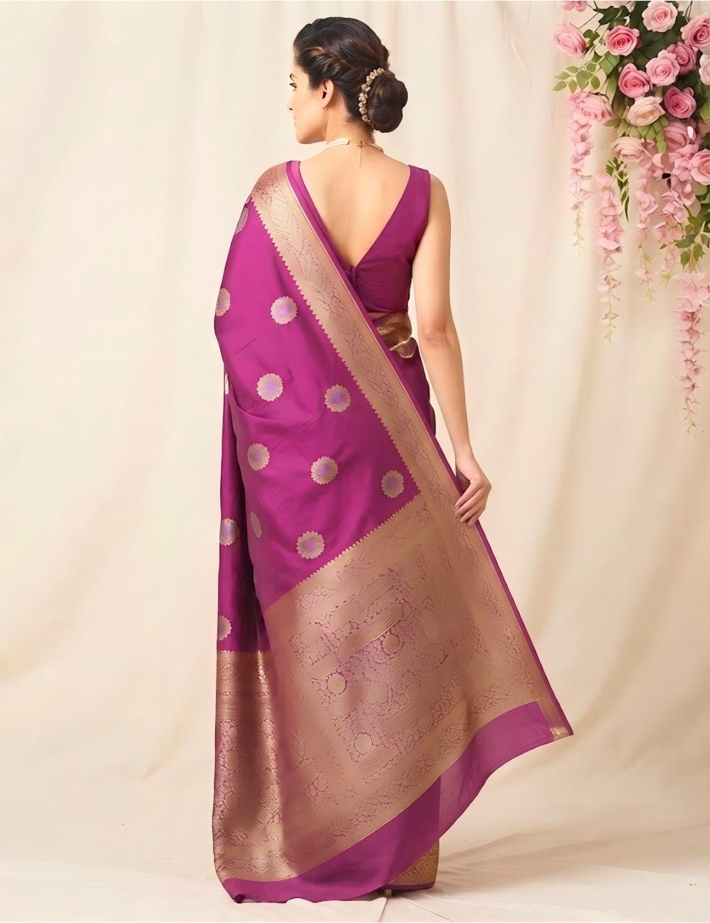 Wine Purple Viscose Crepe Silk Saree with Zari Buttis